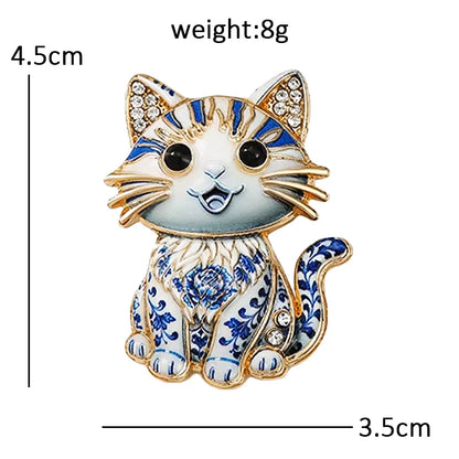 Wuli&baby Blue-and -White Porcelain Collection Animal Brooches For Women Unisex Goat Cat Butterfly Birds Party Office Brooch Pin