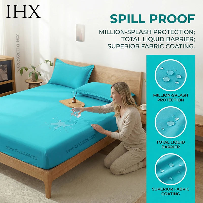 IHX Waterproof Mattress Covers Protector Bed Fitted Sheets with Elastic Band Single Double King Size 140/160/180x200 Custom Size