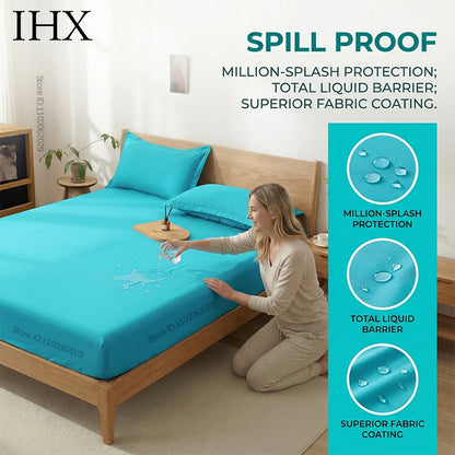 IHX Waterproof Mattress Covers Protector Bed Fitted Sheets with Elastic Band Single Double King Size 140/160/180x200 Custom Size