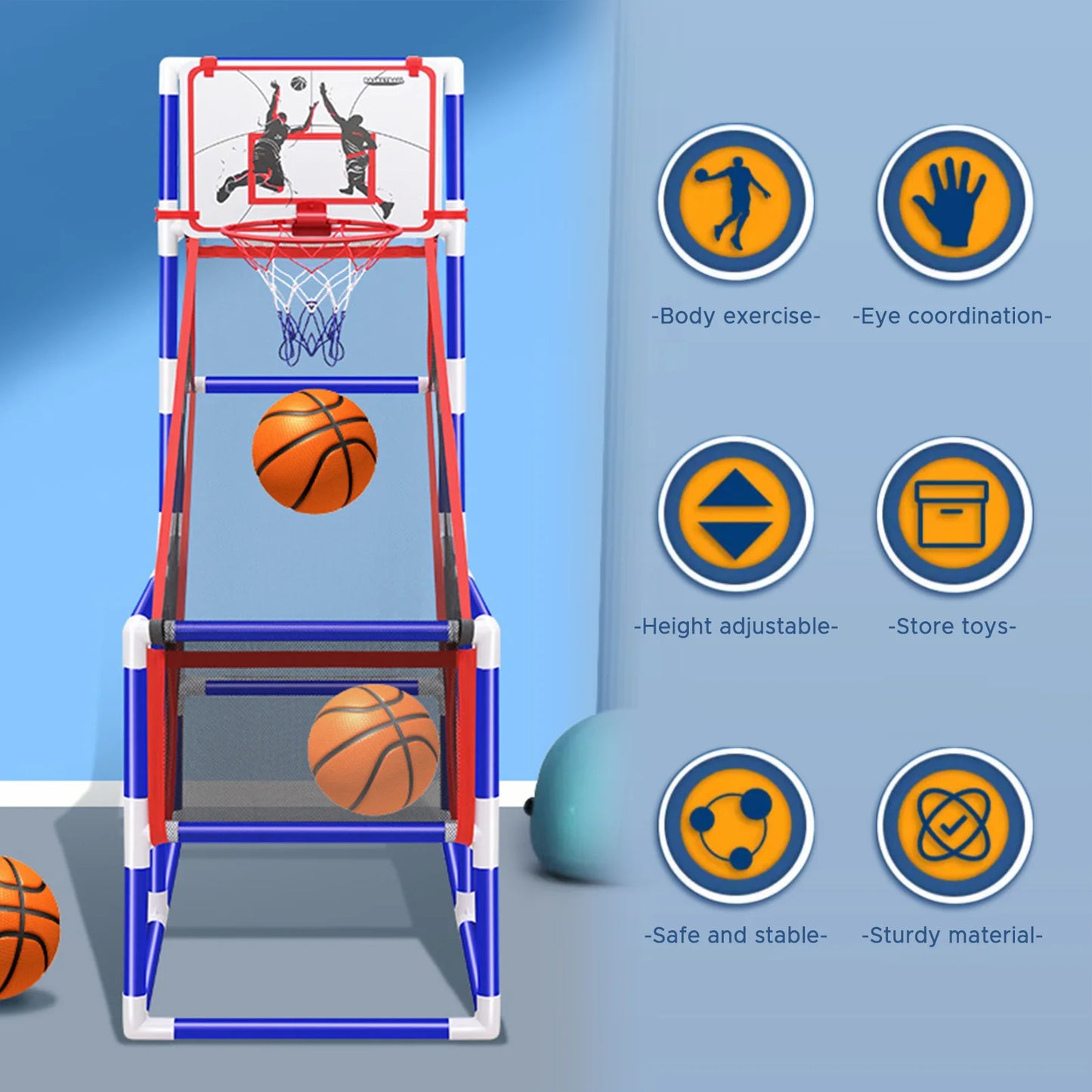 Basketball Game Set Kids Basketball Hoop for Indoor Outdoor with 4 Balls 88cm to 140cm Height Adjustment Basketball Training