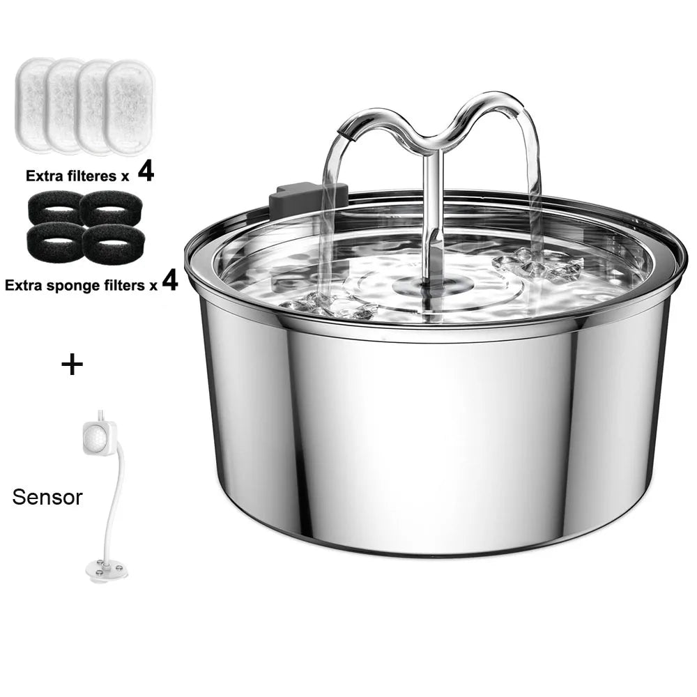 3L Cat Water Fountain Stainless Steel Pet Water Fountain with Automatic Water Fountain for Cats Inside Dog Fountain Dispenser