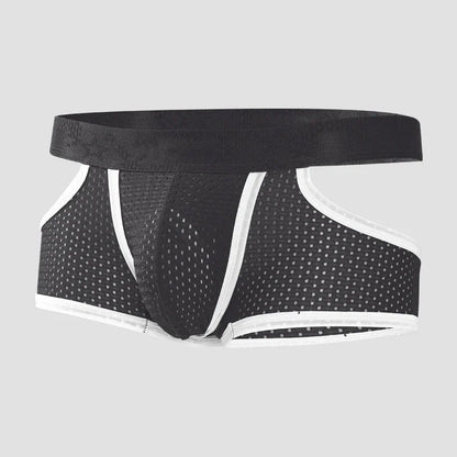 Men's Ice Silk Gunpowder Style Separated Underwear with Breathable Mesh, Summer Lightweight Briefs with Flat Front Design