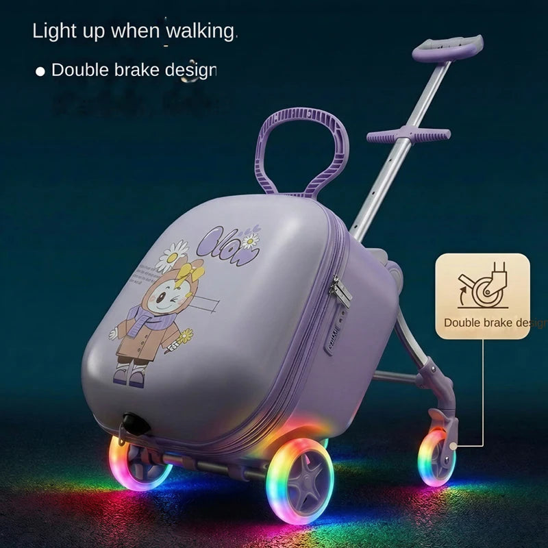 2026 New Children's Ride-On Suitcase with Sparkling Wheel 20 inch Carry-On Suitcase 2 in 1 Removable Handle Travel Luggage