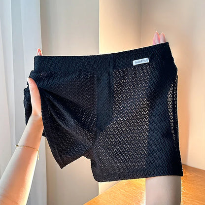 New Men's Ice Silk Jacquard Boxer Shorts, Loose and Breathable, Large Size, Square-Cut, Home Casual Simple Men's Underwear