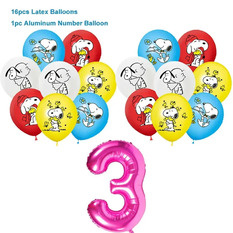 Happy Birthday Party Decorations Dog Banner Flag Foil Latex Balloons White Anime Supplies Baby Boy Girl Kids Cute Toy Gifts