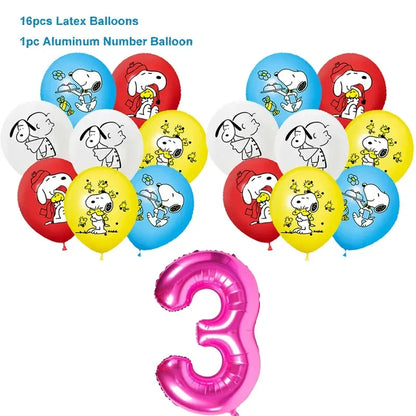 Happy Birthday Party Decorations Dog Banner Flag Foil Latex Balloons White Anime Supplies Baby Boy Girl Kids Cute Toy Gifts