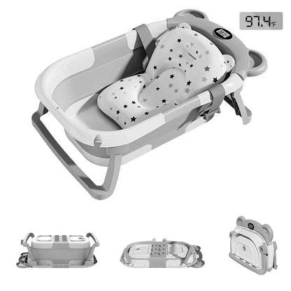 Newborn Collapsible Baby Bathtub Portable Travel Tub with Thermometer And Soft Floating Cushion Drain Hole Baby Tubs
