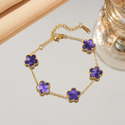 Lucky Five-Leaf Flower 18k Gold Plated Stainless Steel Bracelet Women's Exquisite Five-Pointed Star Luxury Party Jewelry Gift