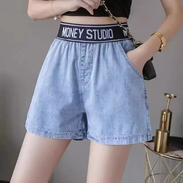 Loose Fit High Waist Wide Leg Jeans Women plus Size Light Blue Elastic Waist Dstring Trousers Autumn Faion plus Size