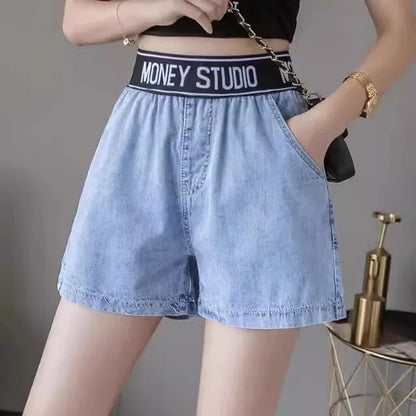 Loose Fit High Waist Wide Leg Jeans Women plus Size Light Blue Elastic Waist Dstring Trousers Autumn Faion plus Size