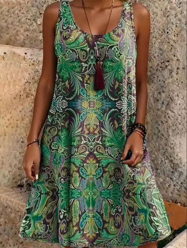 Plus size women's fashion vacation style geometric print overall dress