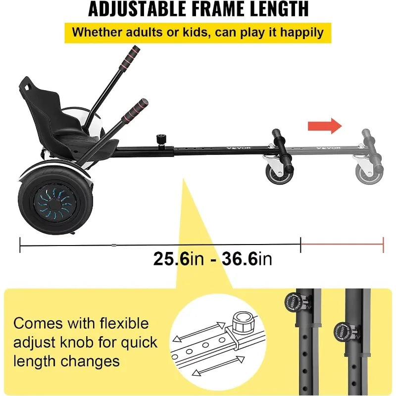 【2026】Hoverboard Seat Attachment 200lbs Capacity, 26"-34.5" Adjustable Length Hover Board Go Kart Accessory W/Comfortable&Sturdy