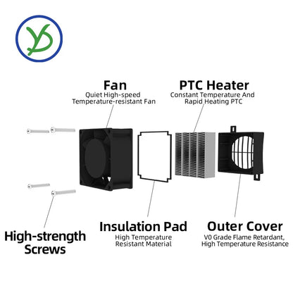 12V 24V 48V 110V 220V PTC Heater 50~400W Ceramic Thermostatic Insulated Heater With Fan Pet Insulation Incubator Electric Heater