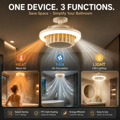 3-in-1 Bathroom Heater Fan Light 600W PTC Heating E27 Socket 3 Color LED Ceiling Lamp with Remote Control And 1H 2H 4H Timer