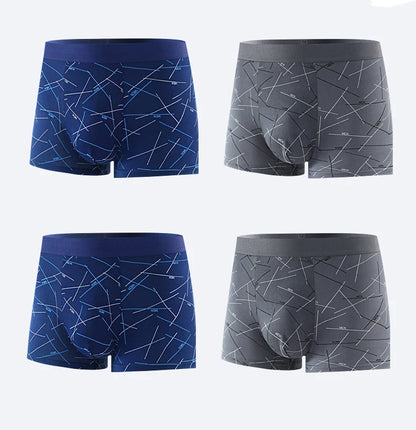 Plus Size 4PCS Men's Fashion Boxers Trendy Personality Skin-friendly Breathable Underwear Mid-waist Printed Boxer Briefs XL-4XL