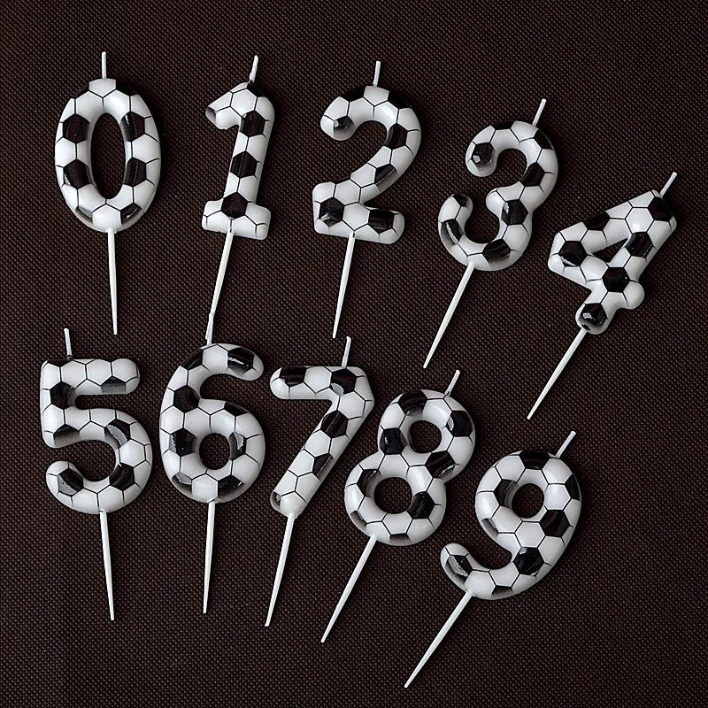 Black White Soccer Number Birthday Candle 0‑9 Football Pattern Digital Cake Topper Soccer Sports Theme Party Cake Decor Supplies