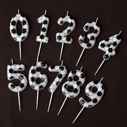 Black White Soccer Number Birthday Candle 0‑9 Football Pattern Digital Cake Topper Soccer Sports Theme Party Cake Decor Supplies