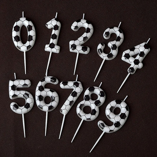 Black White Soccer Number Birthday Candle 0‑9 Football Pattern Digital Cake Topper Soccer Sports Theme Party Cake Decor Supplies