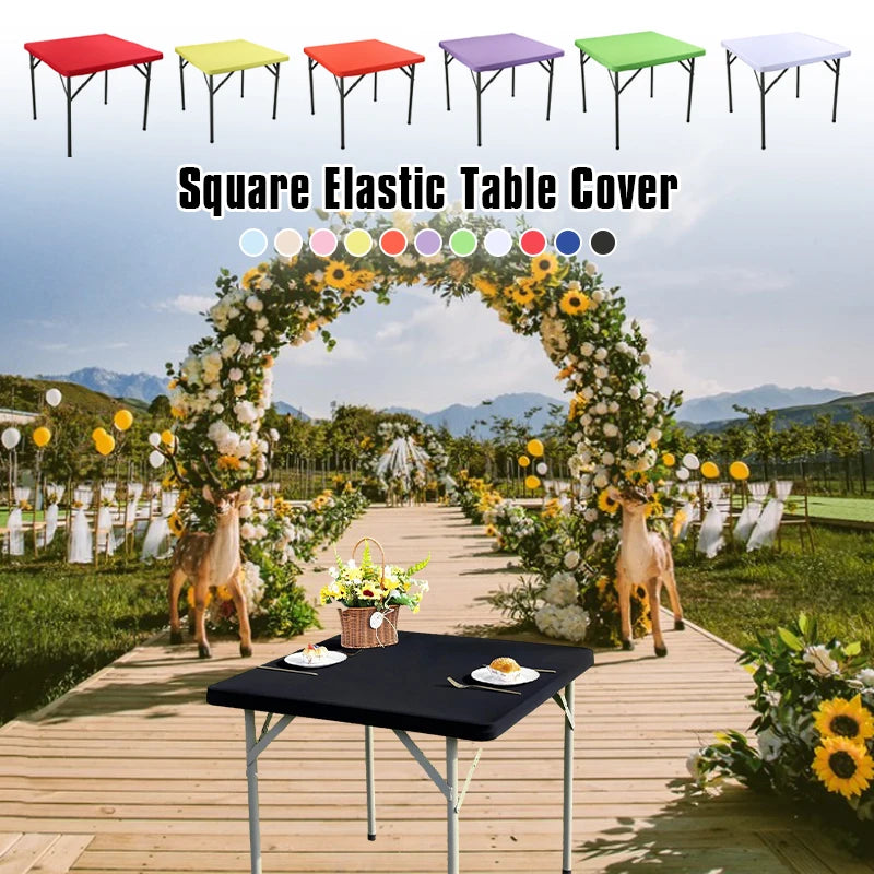 Square Elastic Edge Fitted Table Cover Outdoor Camping Picnic Tablecloth Wedding Banquet Cocktail Party Decor Table Cloth
