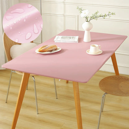 Waterproof Table Cloth Picnic Elastic PU Leather Fitted Edged Table Cloth Stretch Square/Rectangle Table Cover Wipe-Clean
