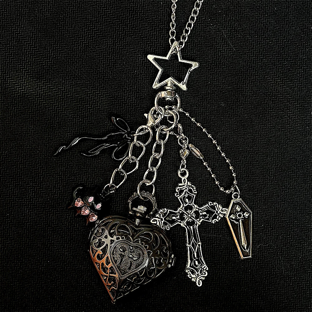 Original Hollow Heart Pocket Watch Chain Keychain Design Steampunk Clock Vintage Necklace Pendant Jewelry Watch Men Women Gift