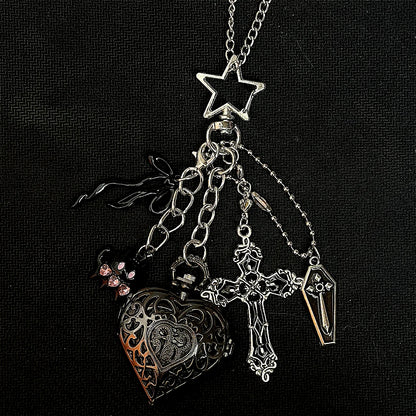 Original Hollow Heart Pocket Watch Chain Keychain Design Steampunk Clock Vintage Necklace Pendant Jewelry Watch Men Women Gift