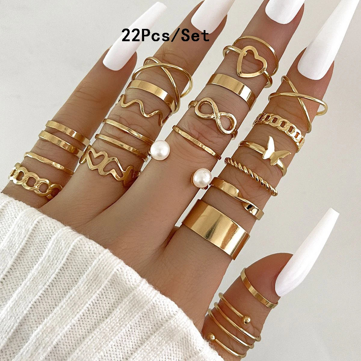 23pcs Fashion Knuckle Rings Set for Women Crystal Star Moon Eye Wave