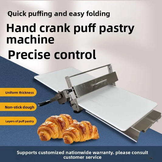 Folding Manual Dough Sheeter Roller Machine Adjustable Thickness Stainless Steel Laminator for Bakery Croissant Pizza Puff