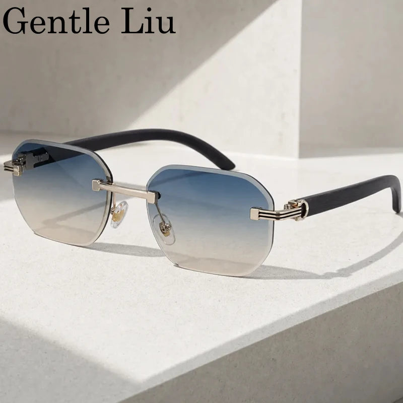 Vintage Square Rimless Sunglasses Men 2026 Luxury Brand Trendy Frameless Punk UV400 Eyewear Anti Blue Light Prescription Glasses