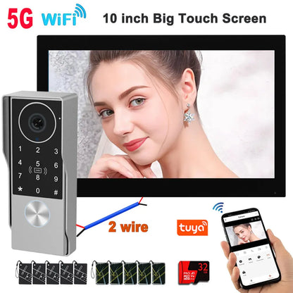 7/10inch Touch Screen 5G WiFi Video Doorbell 2-Wire TUYA Smart 1080P Camera Video Doorphone Intercom Password IC Card APP Unlock
