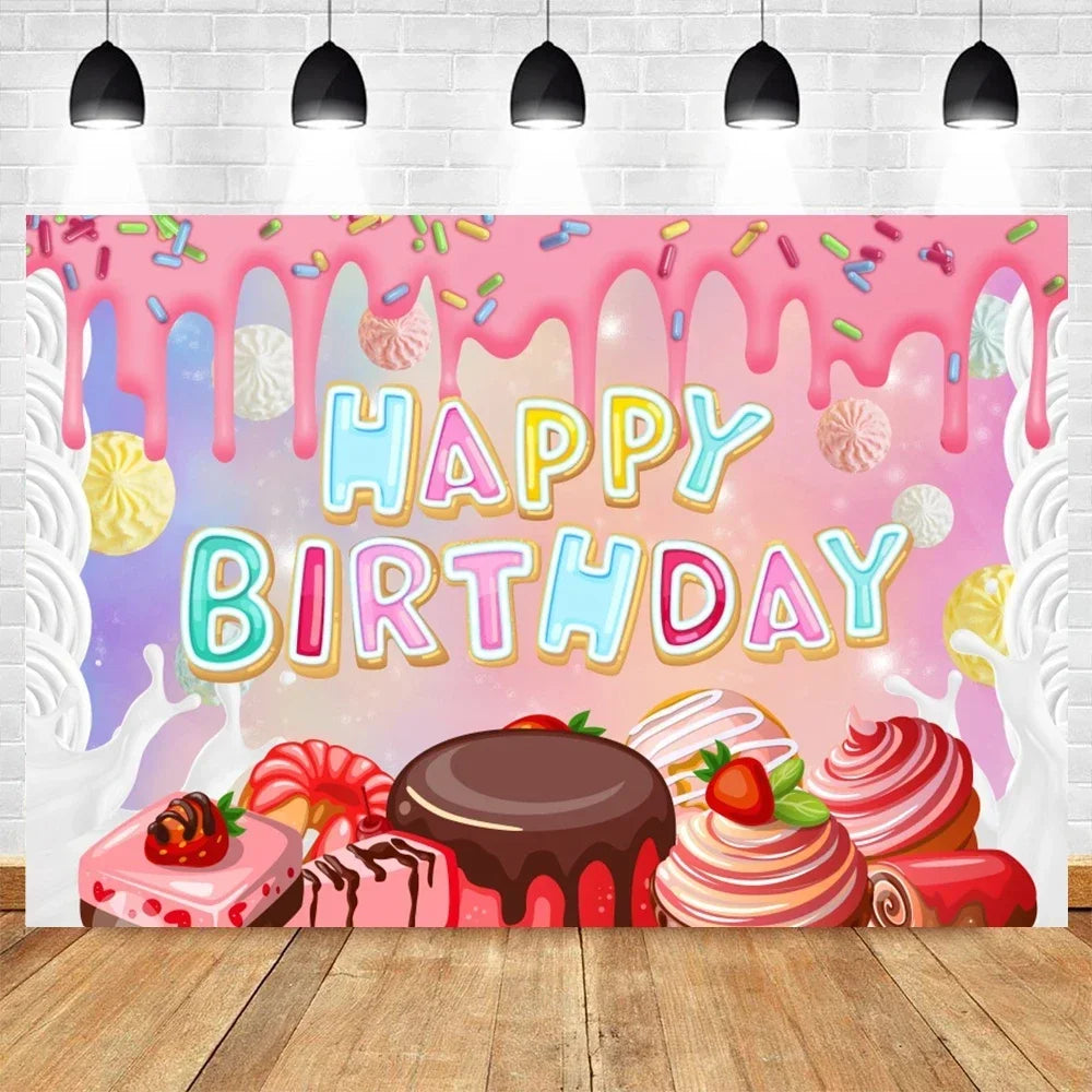 Donut Ice Cream Candy Photography Background 1st Birthday Party Decor Cake Table Banner Children Portrait Photo Studio Props