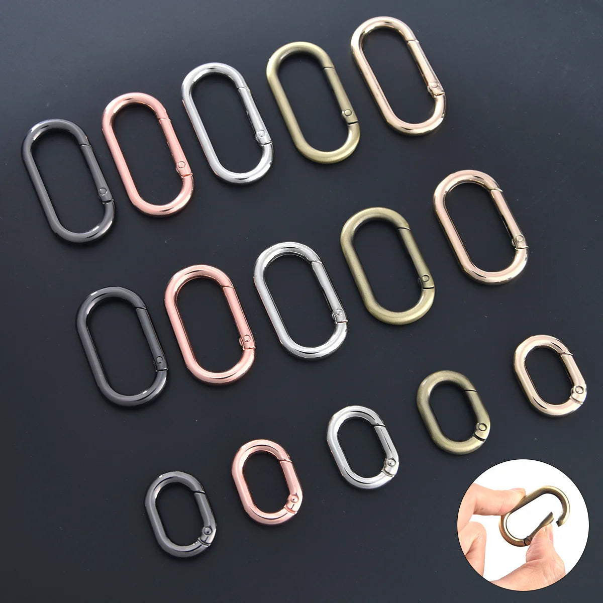 Oval Spring Clasp Clips | Zinc Alloy O-Ring Carabiner Hooks | Purse & Bag Strap Connectors