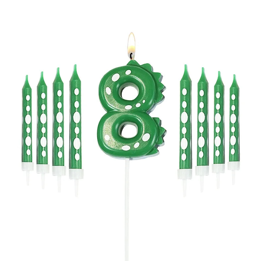 New Green Dinosaur Candle Point Pencil Candles Combination Set 0-9 Number Birthday Candles Party Anniversary Cake Decoration