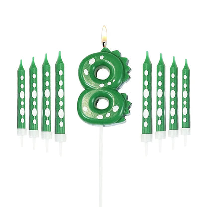 New Green Dinosaur Candle Point Pencil Candles Combination Set 0-9 Number Birthday Candles Party Anniversary Cake Decoration