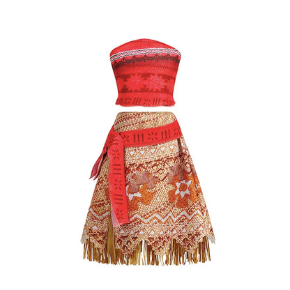New Movie Moana 2 Dress for Girls Adventure Costume Girl Princess Fancy Clothes Children Vaiana Carnival Party Necklace Pig Set