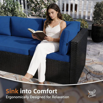 Patio Furniture Set 5-Piece, Outdoor Sectional Sofas with Washable Cushion, Wicker Rattan Patio Conversation Sets, Customized