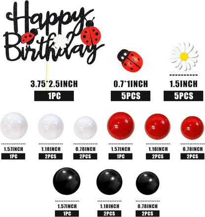 Ladybug Cake Topper Red Black Ball Cake Decorations Daisy Cake Topper for Ladybug Theme Party Birthday Party Supplies Decoration