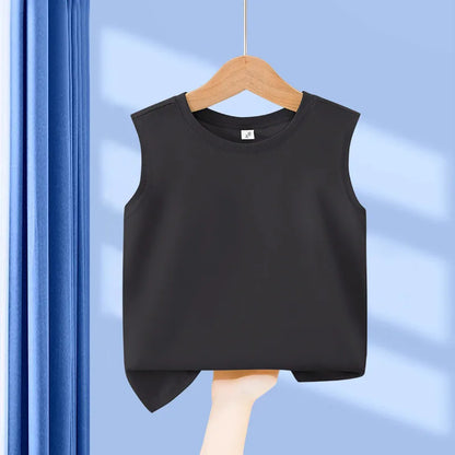 1pcs Kids 100% Cotton Vest Summer Classic Basic Fashion Tank Top Students Solid Sleeveless Tops Children Round Neck Comfort Vest