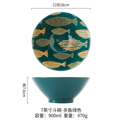Japanese Ramen Bowl Household Soup Bowl Salad Bowl Ceramic Tableware Instant Noodle Bowl Ceramic Tableware