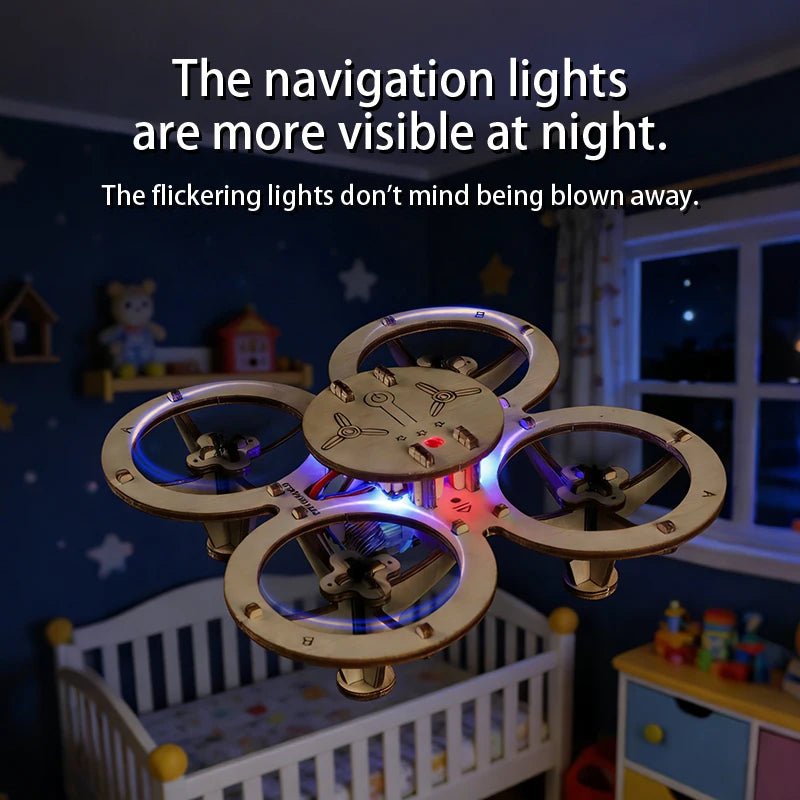 DIY Wooden Drone Kit Wooden Assembled Remote Control Toy Fixed Kit Remote Controlled Toys DIY Kit Training Quadcopters For Kids