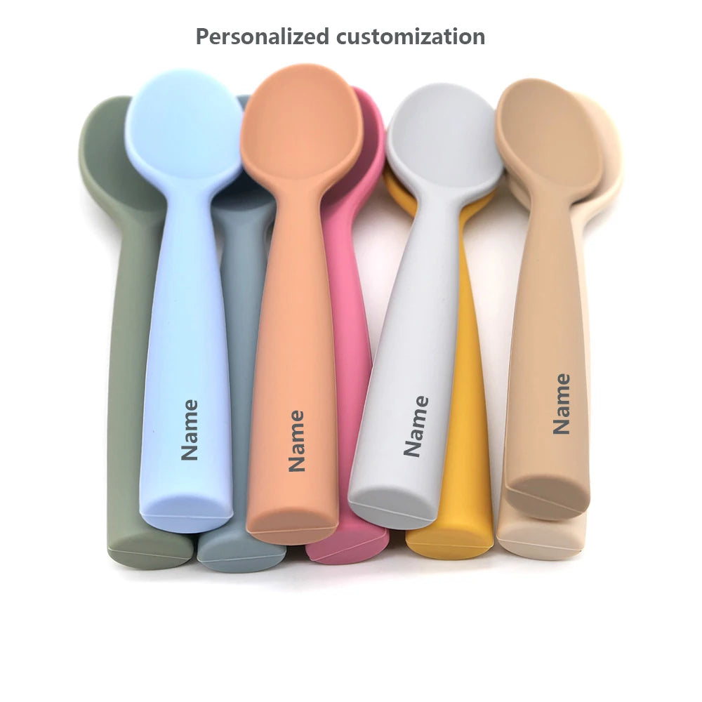 Silicone Spoon Personalized Custom Name Silicone Material Soft Spoon Baby Practice Use Suitable