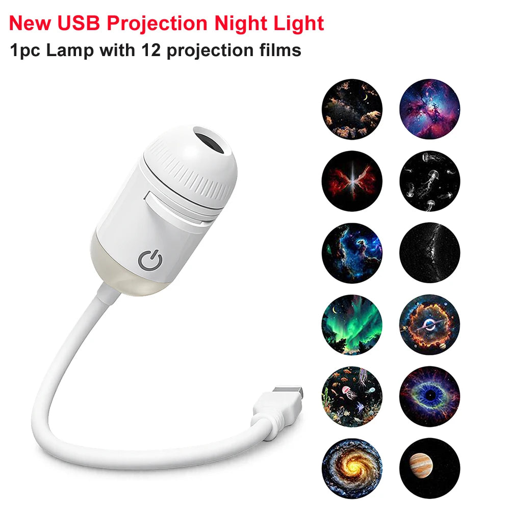 Romantic LED Starry Sky Night Light USB Powered Saturn Galaxy Projector Lamp for Car Roof Party Room Ceiling Decor Plug and Play