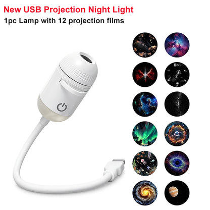 Romantic LED Starry Sky Night Light USB Powered Saturn Galaxy Projector Lamp for Car Roof Party Room Ceiling Decor Plug and Play