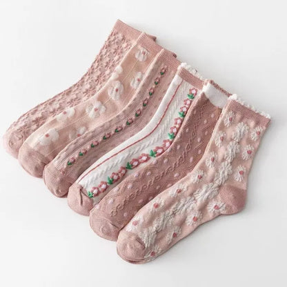 6 Pairs Printed Bubble Mouth Women Round Neck Socks Fashionable Three-Dimensional Printing Design Soft Lightweight Casual Socks
