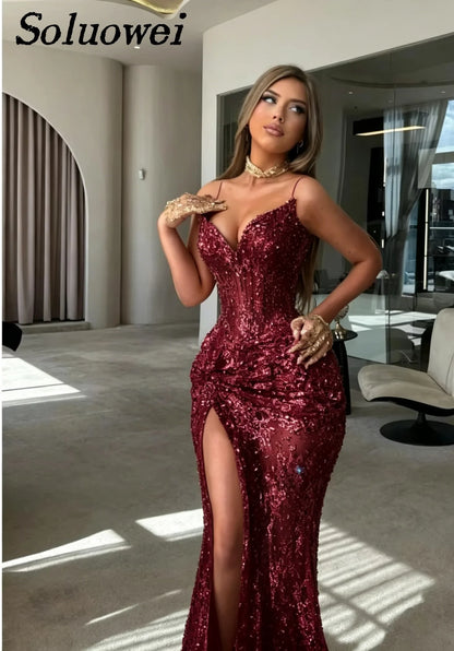 Customized Elegant Strapless Sweetheart Evening Dresses Corset Beaded Slit Luxury Mermaid Formal Prom Gown Vestidos De Noche