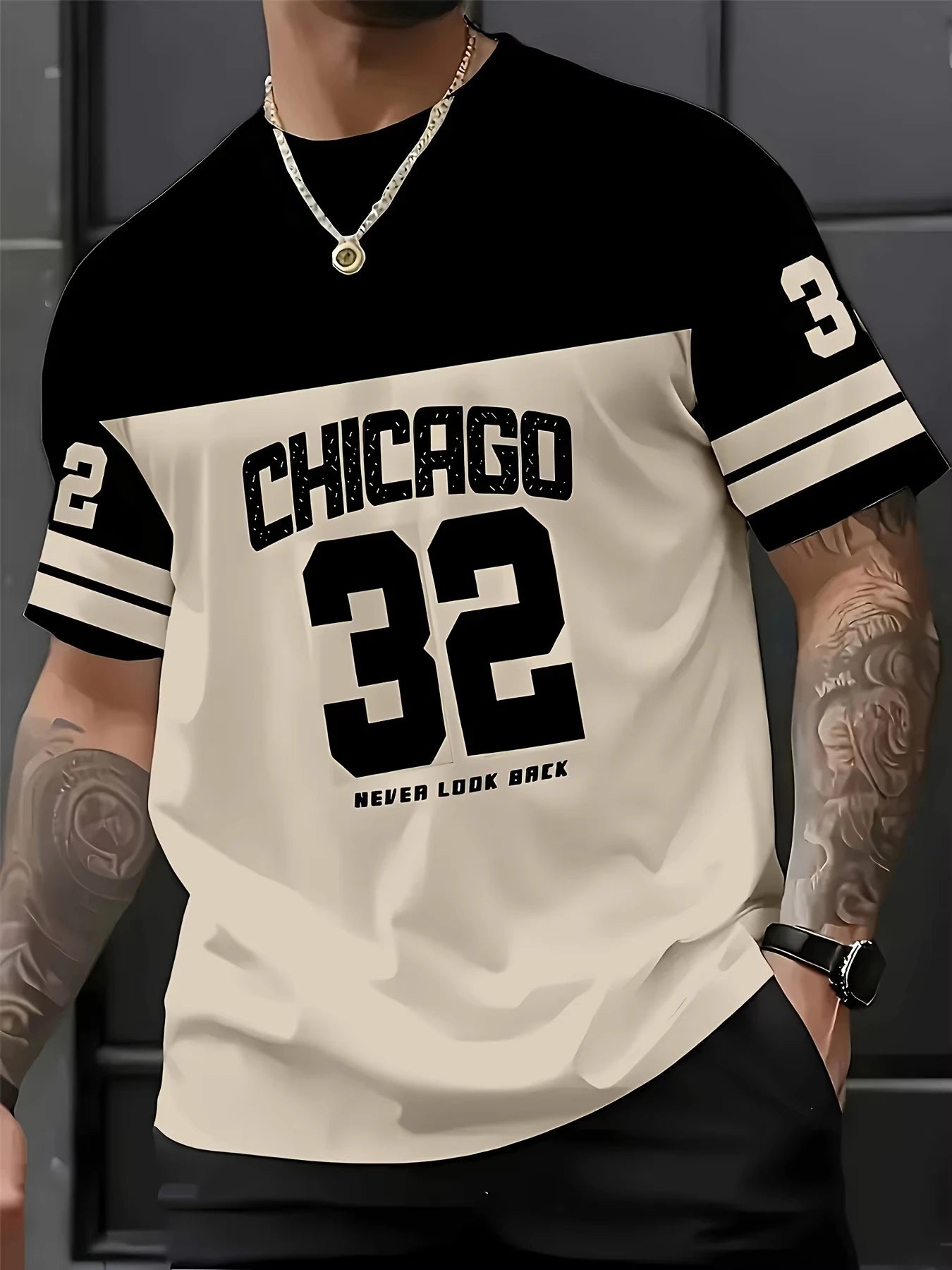 2026 Men's Tracksuit Chicago No.32 Print Short Sleeve T-shirt+Shorts Sets Outdoor Casual Suit Oversized Clothes 2 Piece Outfits