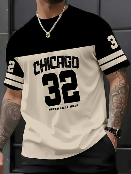 2026 Men's Tracksuit Chicago No.32 Print Short Sleeve T-shirt+Shorts Sets Outdoor Casual Suit Oversized Clothes 2 Piece Outfits
