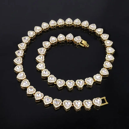 45CM New Hip Hop Tennis Chain Bracelet Necklace Shiny Heart Rhinestone