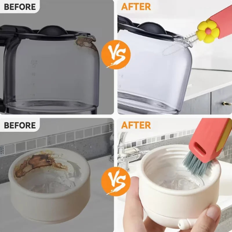 Flower Petal Three-Piece Cup Lid Brush, Water Bottle Gap Straw Cleaner, Cup Lid Gap Cleaning Brush, Cup Cleaning Tool