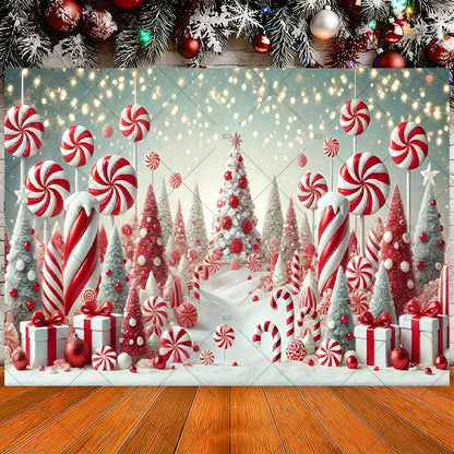Winter Christmas Candy Vine Arch Theme Banner Background, Children's Birthday Party, Home Decoration Photography Backdrop Cloth